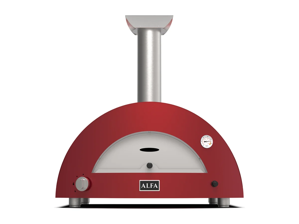 Four à pizza Alfa Forni Moderno 2 Pizze, rouge, vu de face, rendu du fabricant