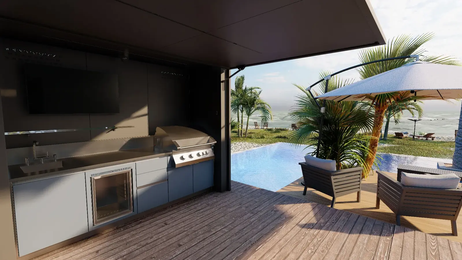 Kiosque EKLYPS - Vue extérieure avec piscine