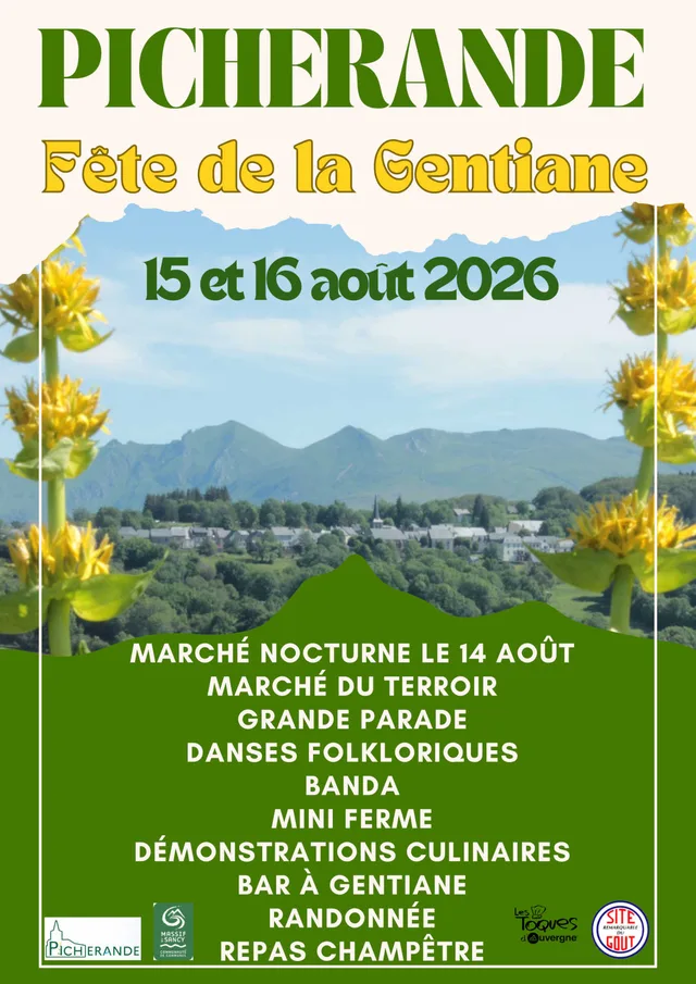Affiche de la Fête de la Gentiane 2026 à Picherande, les 15 et 16 août